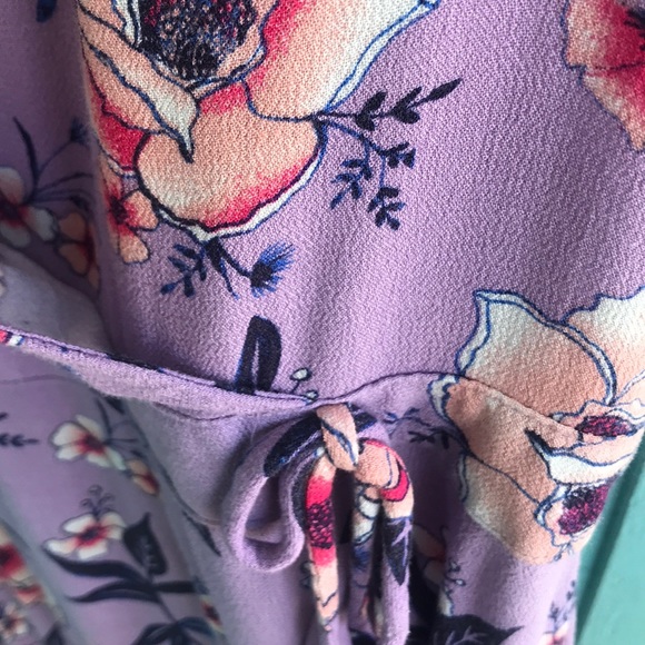 Purple Floral Midi Faux Wrap Dress - Picture 4 of 8